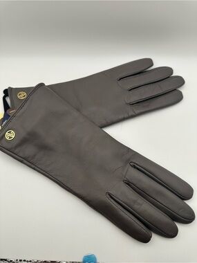 NWT Adrienne Vittadini Genuine Leather Gloves Cashmere Blend Lined Brown